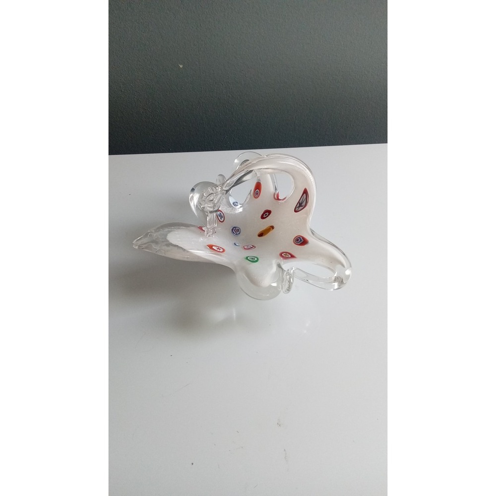 Frosted Glass Murano White Swan with Flowers